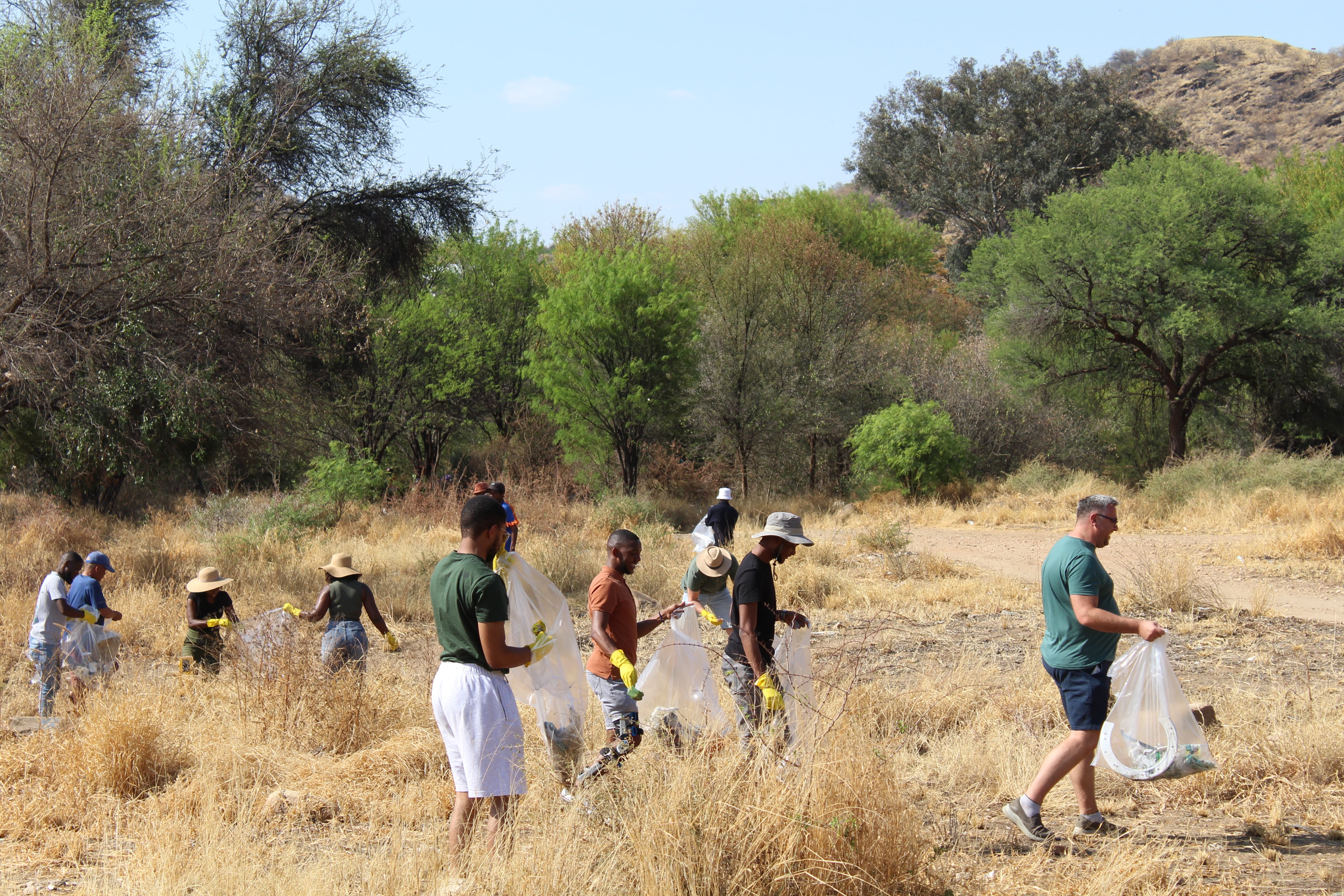 Cleanup campaign, waste collection, riverbed, Windhoek, Gondwana, Namibia