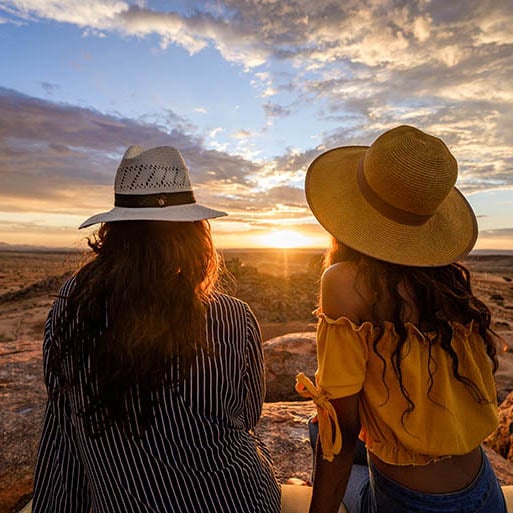 Two young women at sunset in Namibia