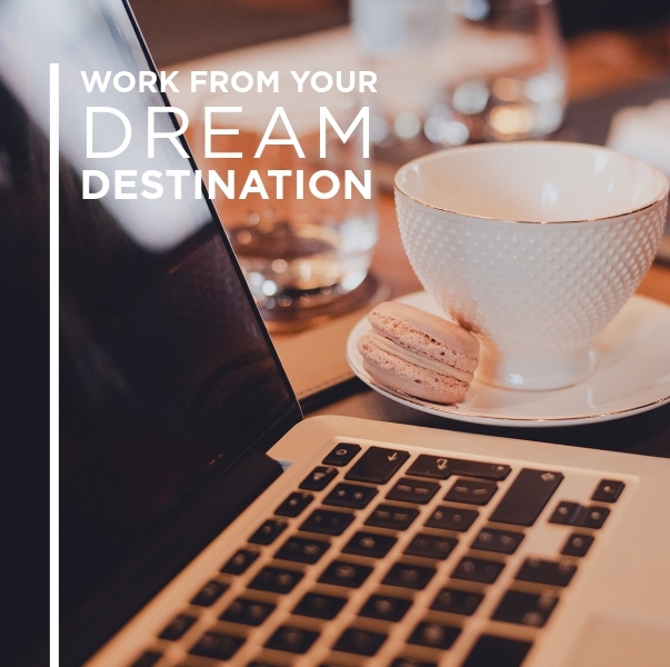 Kaffeetasse und Laptop, Lodgezimmer, Namibia