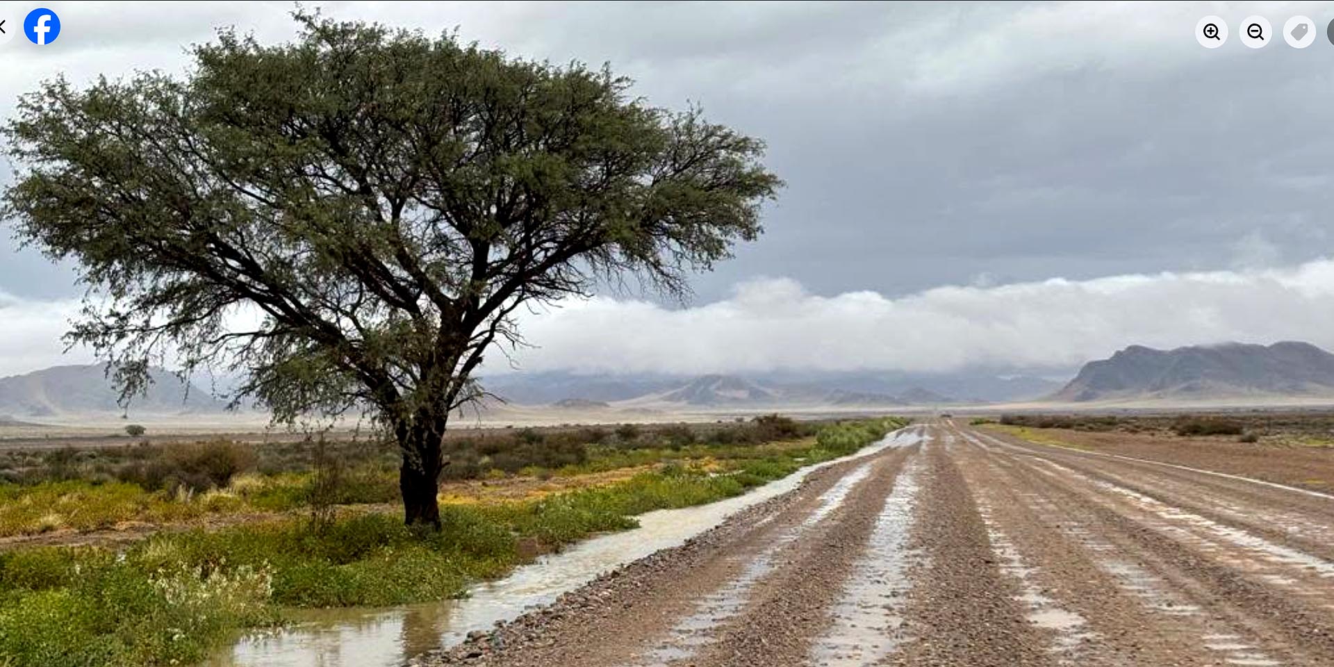Winterregen auf Straße C19 zwischen Solitaire und Sesriem Foto Post vom 19. Juni 2026 auf Facebook-Seite von Gondwana Collection Namibia