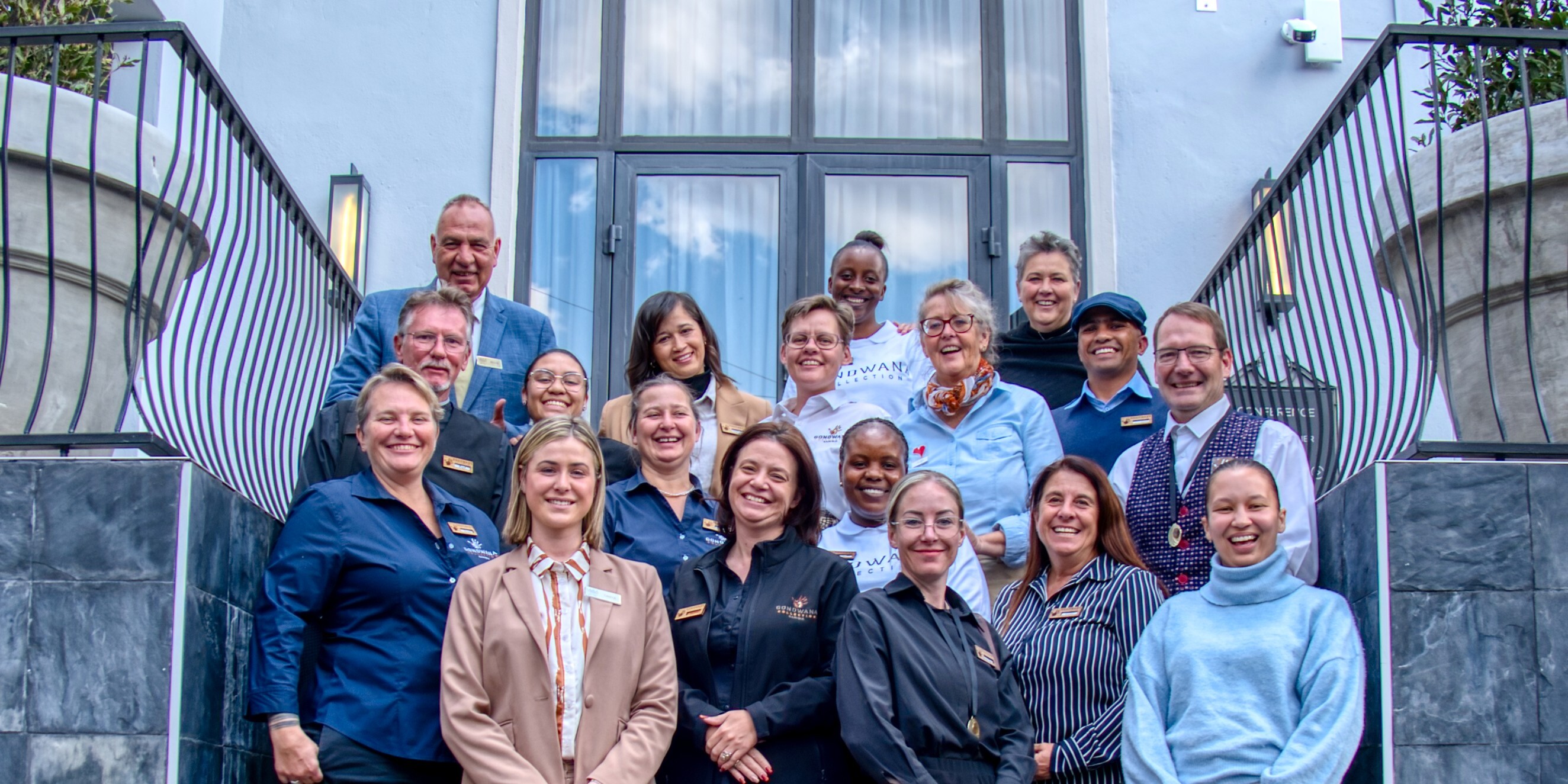 Gondwana Collection Namibia team members participating in Butler Hospitality training, practising luxury guest service with SABA International Butler Academy & Training School n Windhoek 