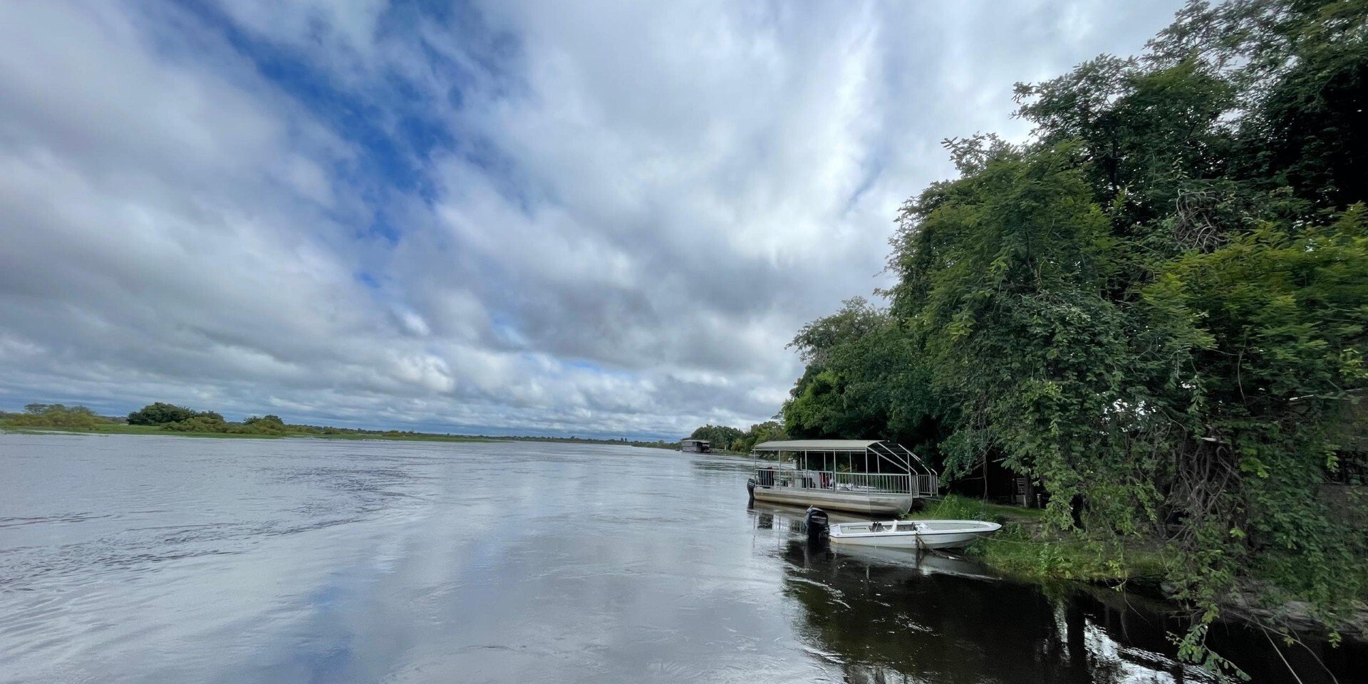 Rising waters of the Zambezi transforming riverbanks and floodplains, Namibia